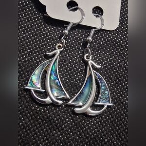Silver Sailboat Earrings with Abalone Inlay